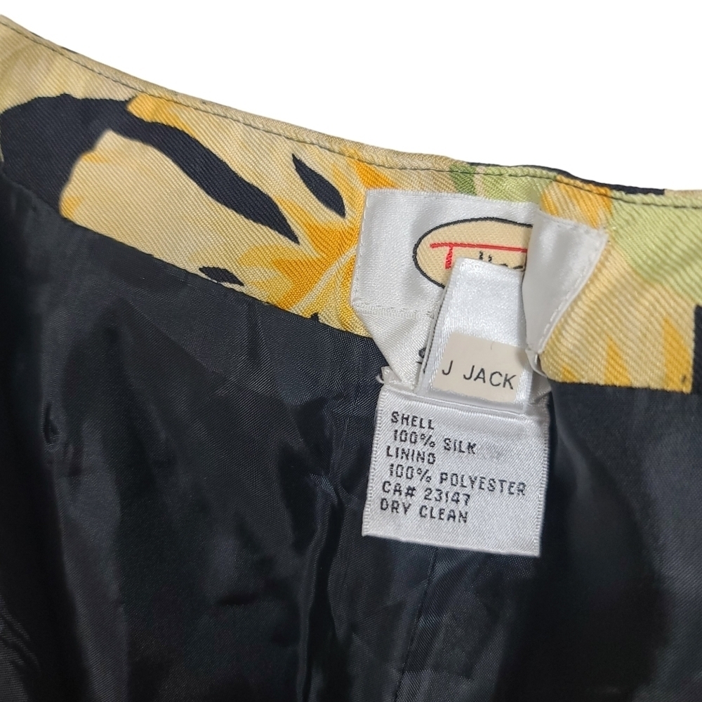 Talbots Floral Tropical Print Tan Yellow Green Pink Black Pure Silk Pants 8 - Picture 8 of 8